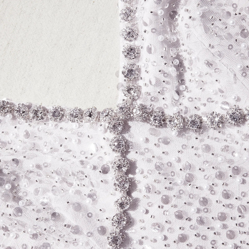 white beaded sequin v-neck mini dress V-neck Sequin Spaghetti Straps See-through Waist Mini Dress – Alizeal main image 1