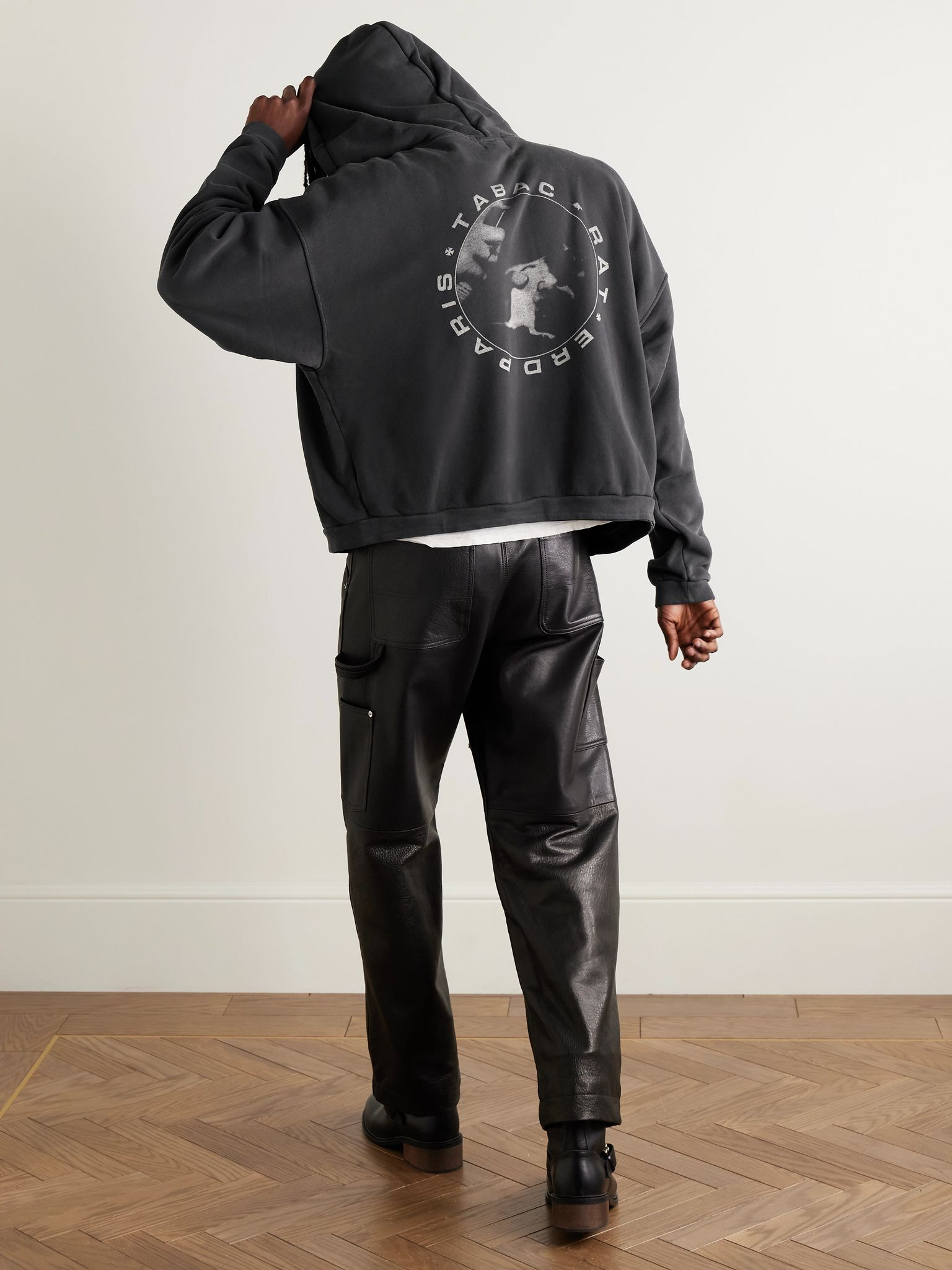 Tabac Rat Printed Cotton-Jersey Zip-Up Hoodie Black - 2