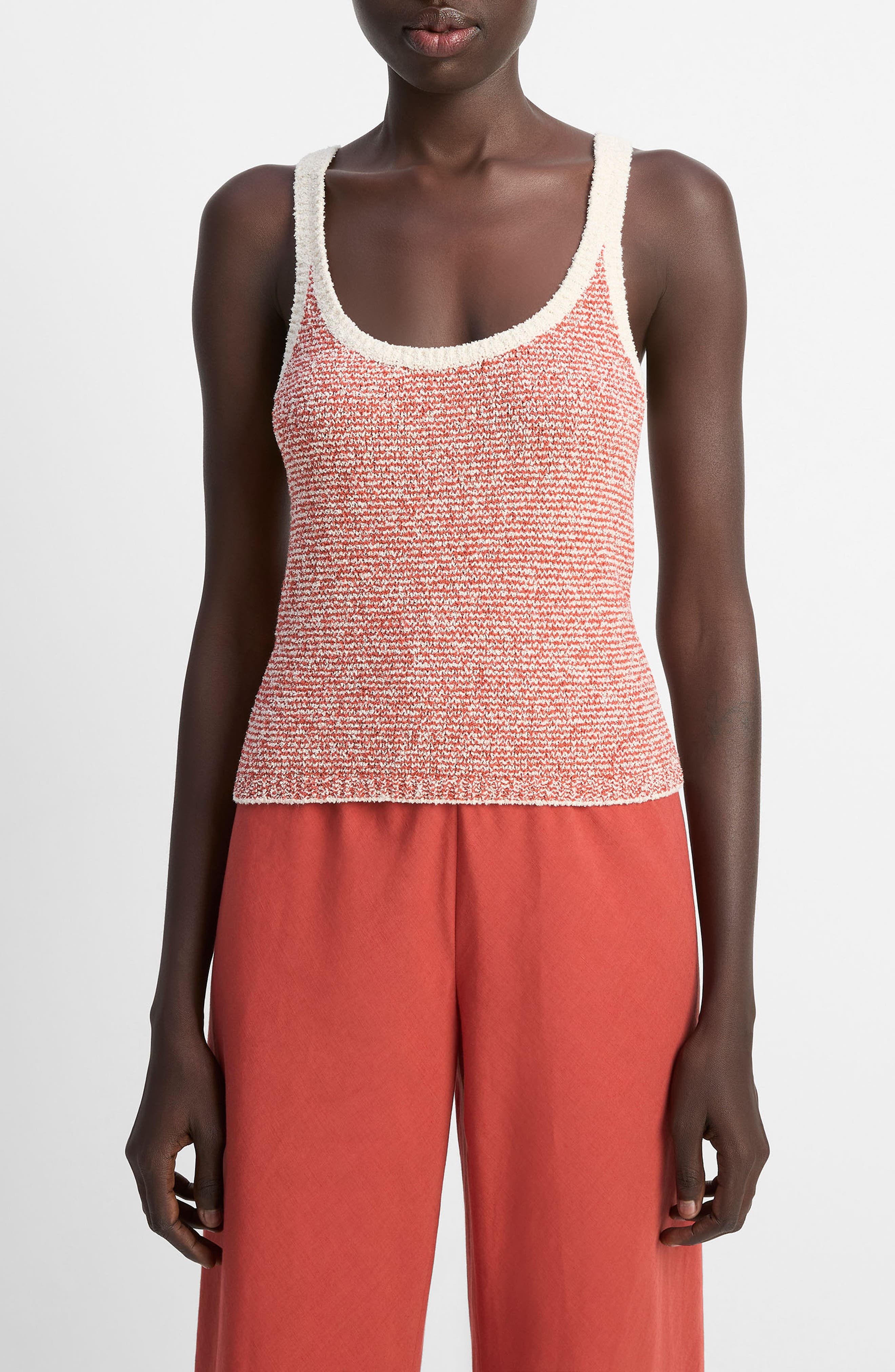 Vince Textured Microstripe Sweater in Oat Shell/Brick Rose at Nordstrom - 1