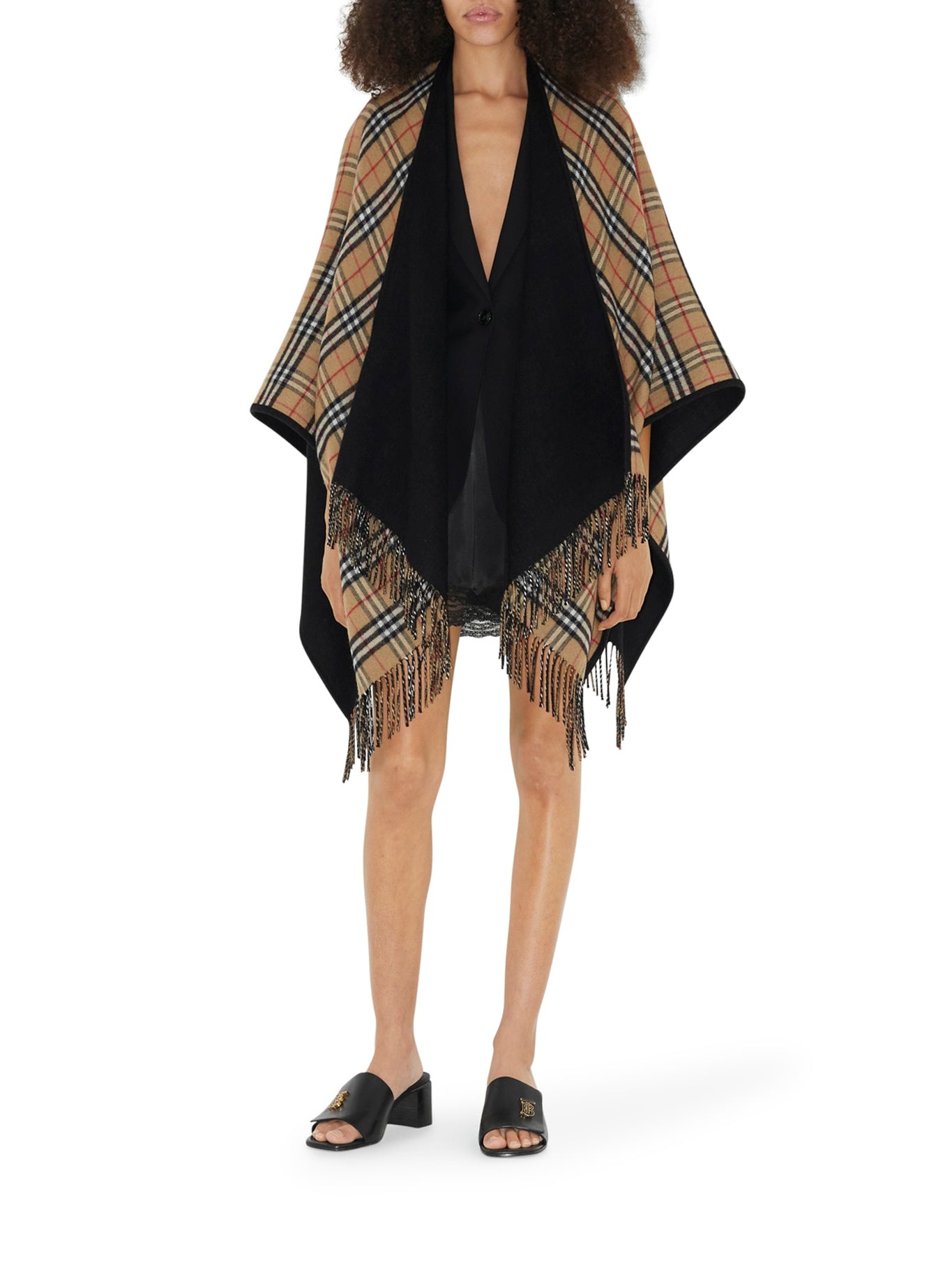 REVERSIBLE CAPE IN CHECK WOOL - 5