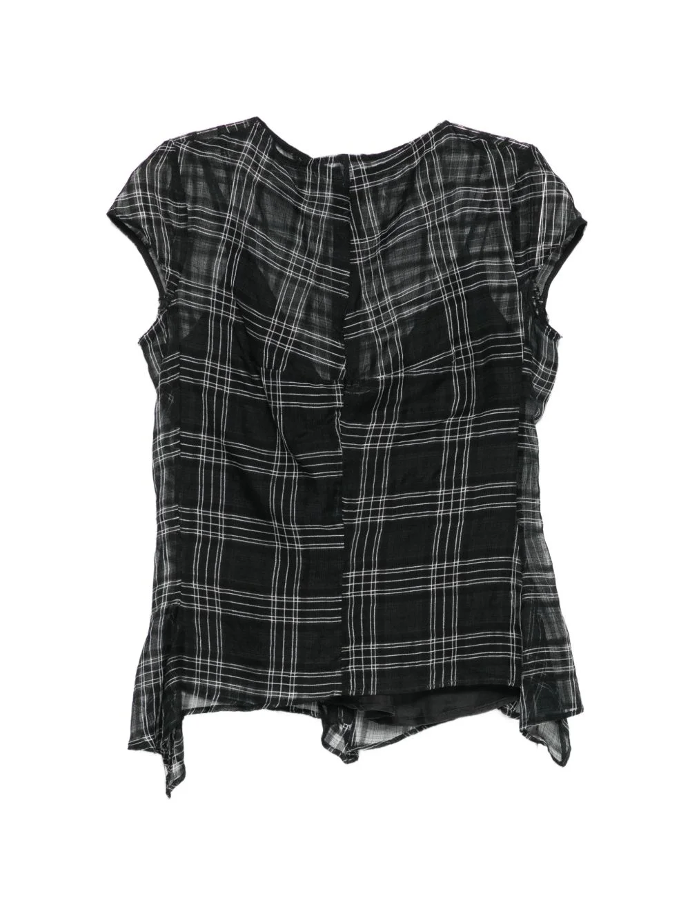 check-pattern sheer blouse - 1