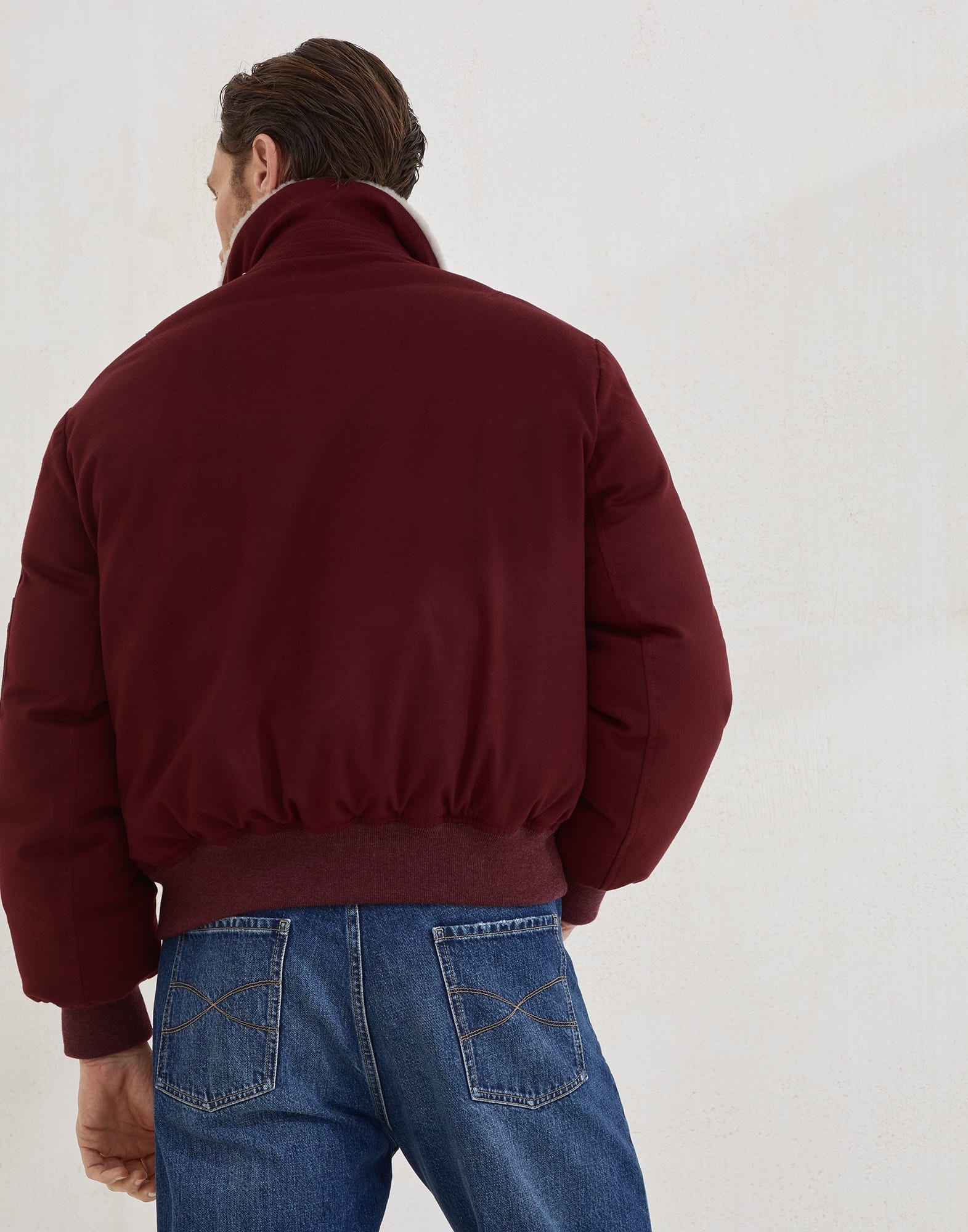 Bonded wool flannel down jacket with shearling-lined collar - 2
