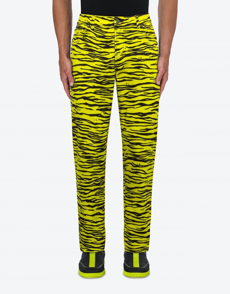STRETCH GABARDINE TIGER PRINT TROUSERS - 2