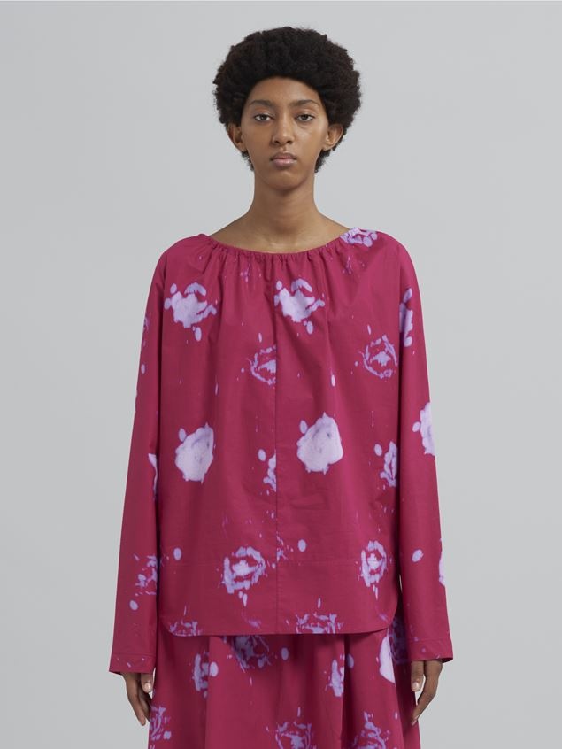 FADED ROSES PRINT POPLIN SHIRT WITH LACES - 2