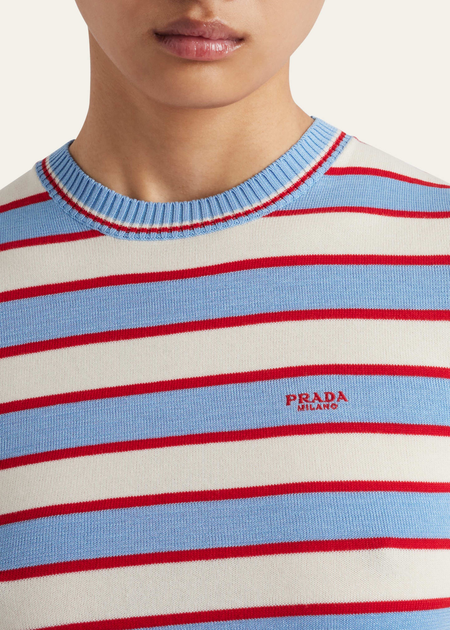 Striped Short Sleeve Cotton Sweater - 4