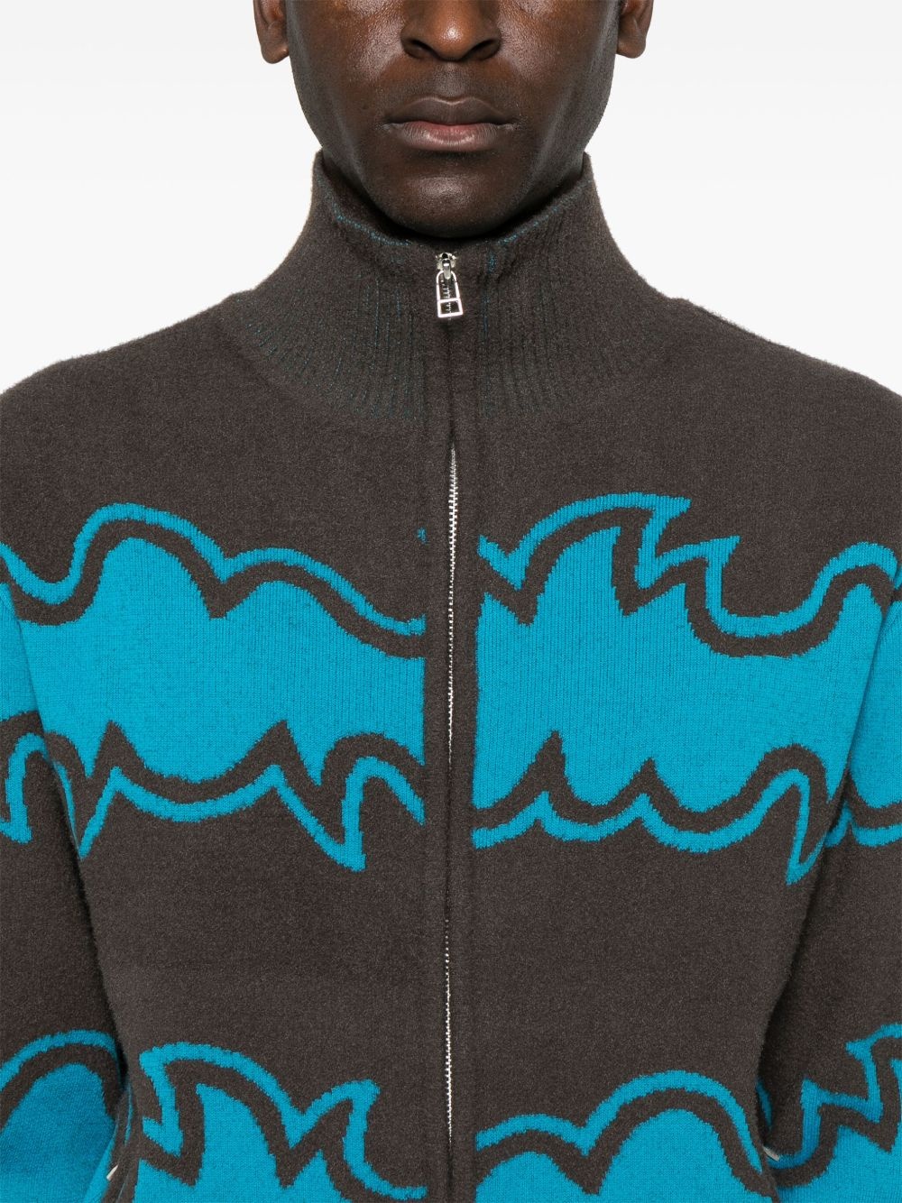 jacquard zip-up cardigan - 5