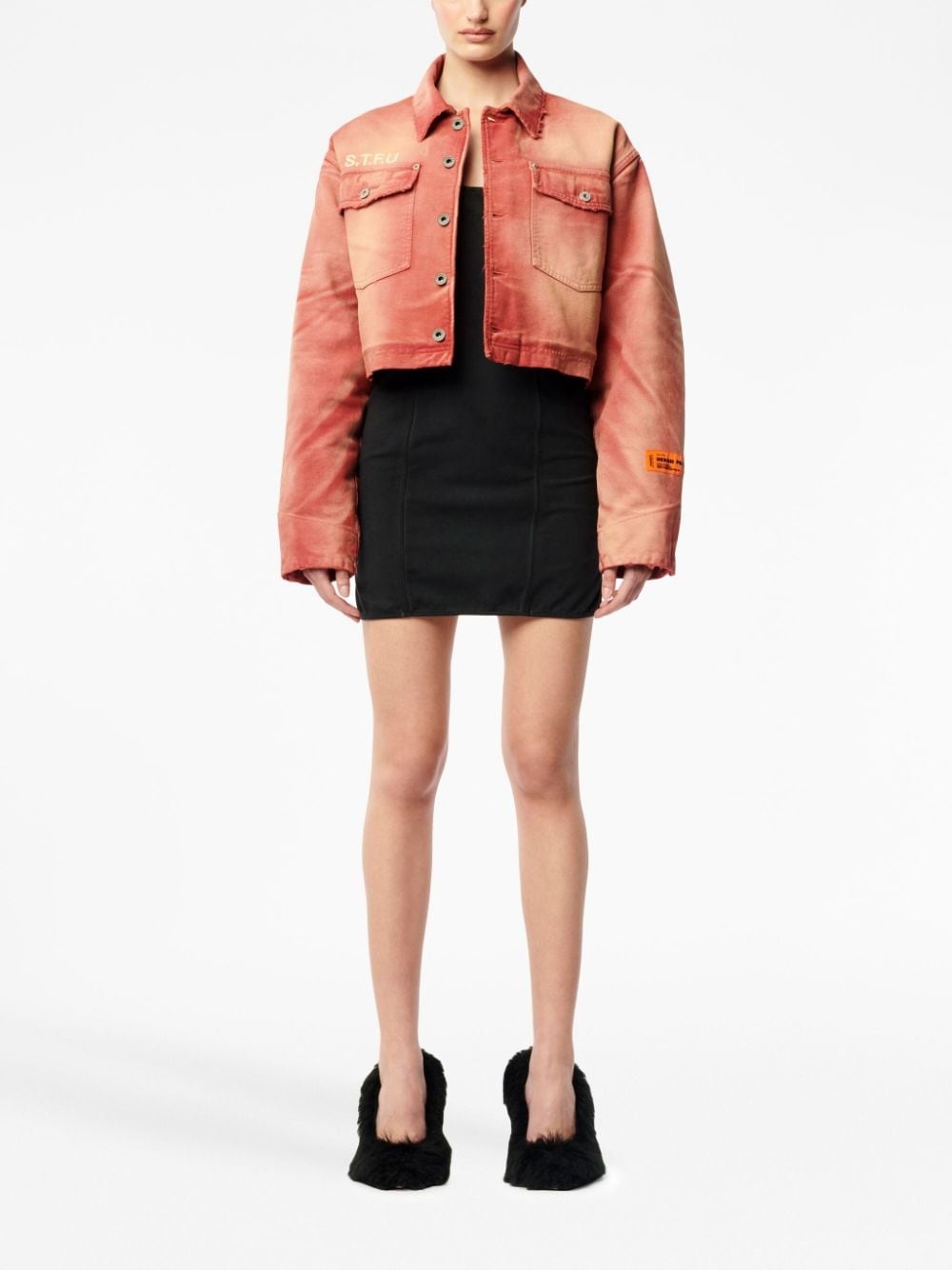 Heron Preston distressed-effect cropped denim jacket farfetch