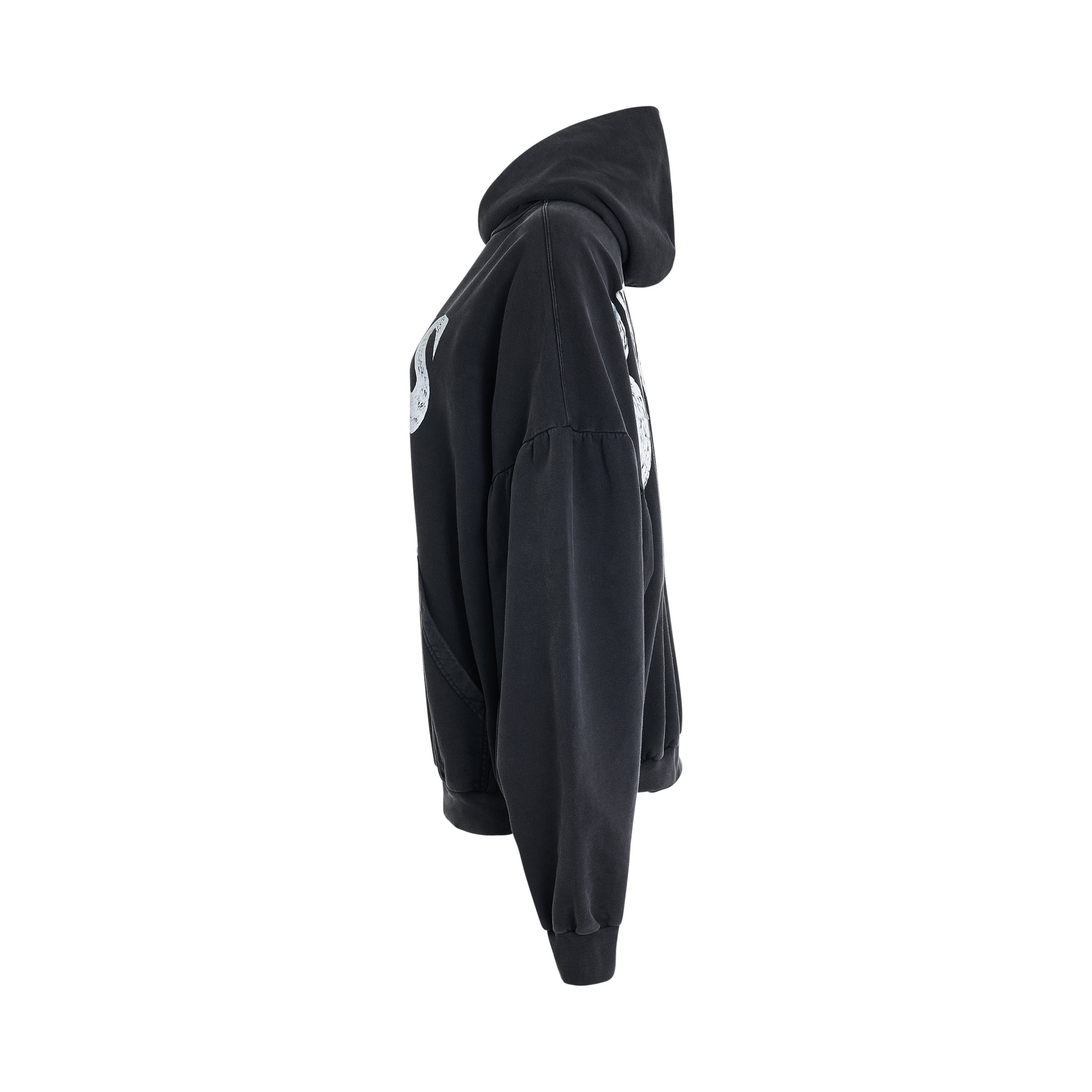 Handwritten Logo Round Hoodie in Faded Black/White - 3
