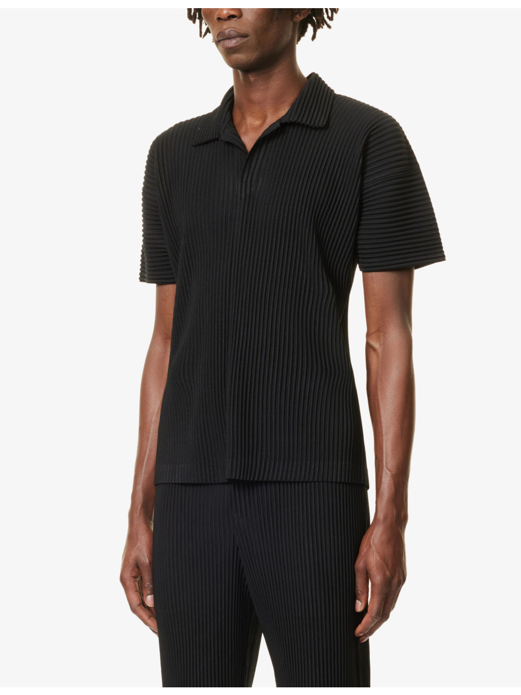Pleated regular-fit knitted polo shirt - 3