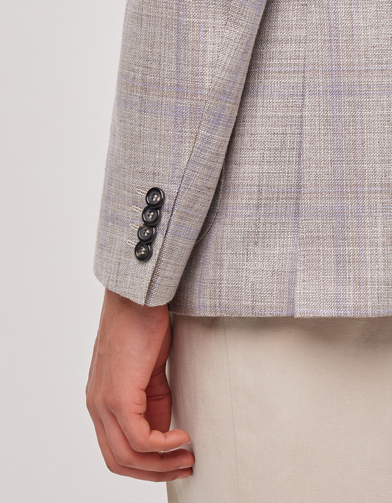 BEIGE AND LILAC WOOL, SILK AND LINEN MODERN-FIT JACKET WITH OVERCHECK PATTERN 5