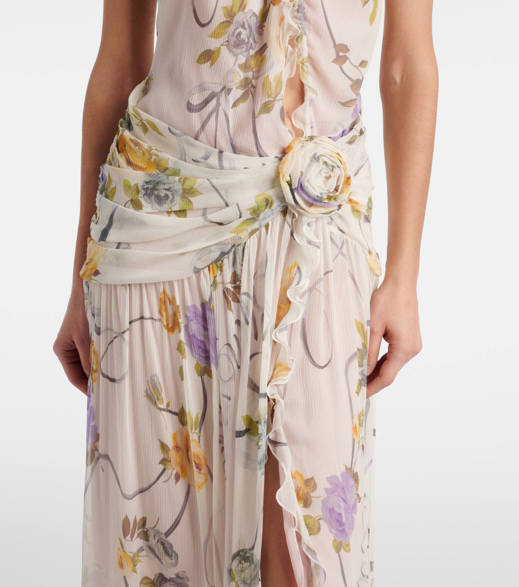Floral silk creponne maxi dress - 5