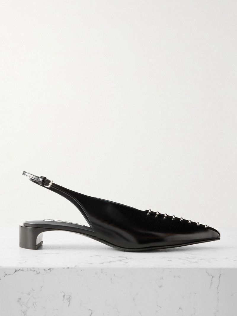 Studded Glossed-leather Slingback Pumps 1