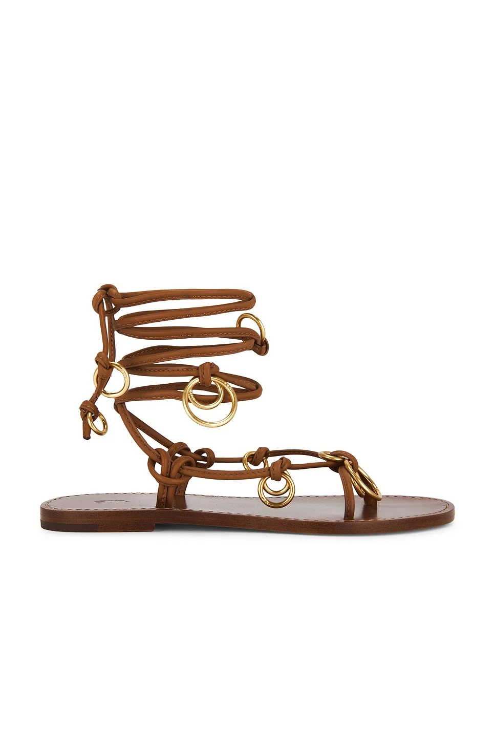Leather Ring Wrap Flat Sandals - 1
