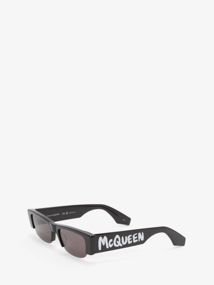Women's McQueen Graffiti Slashed Sunglasses in Black - 2