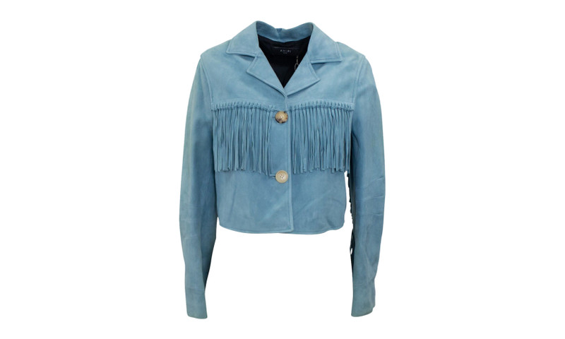 Cropped Fringe Biker Jacket "Blue" 1