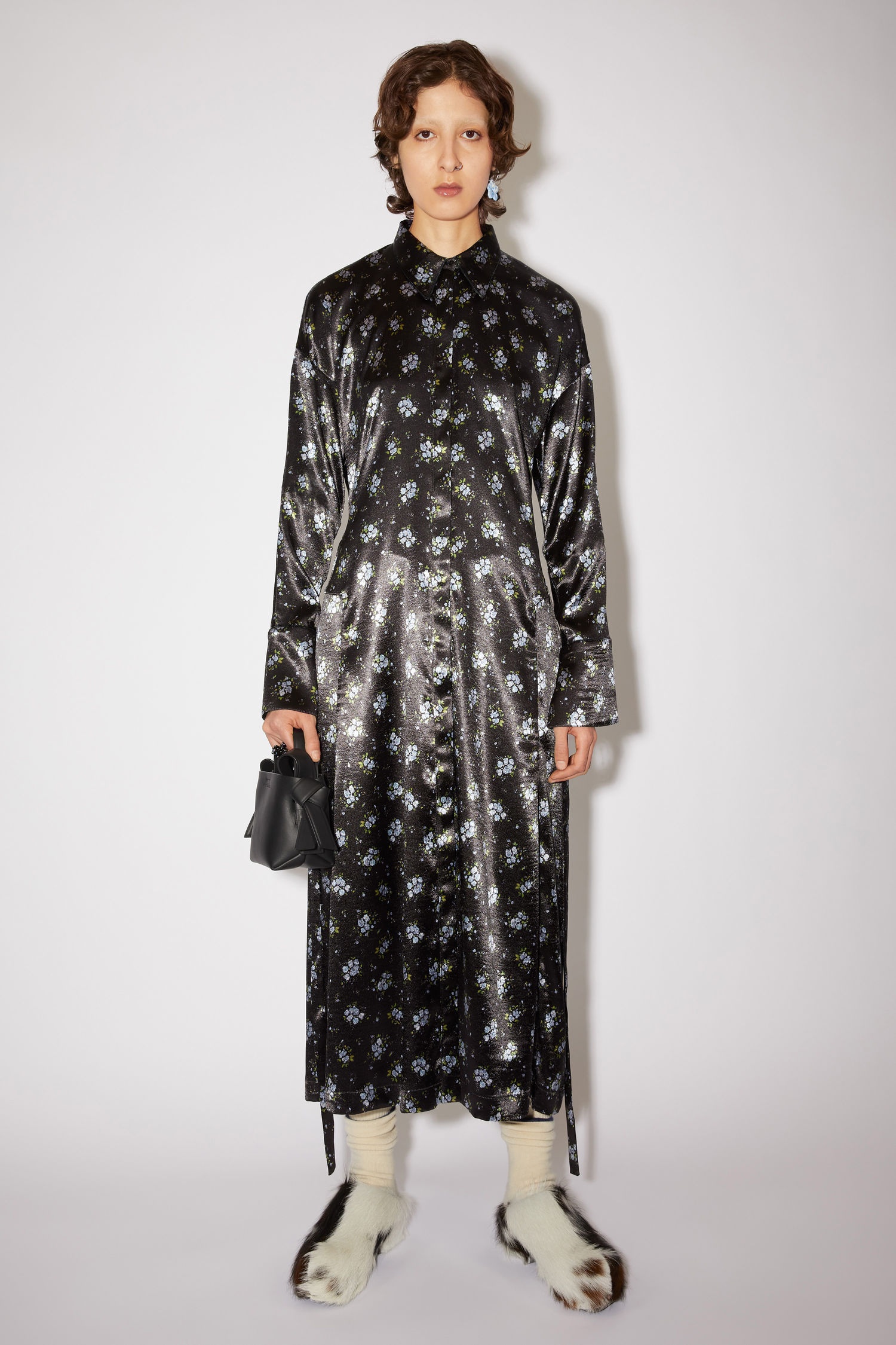 Floral satin dress - Black/blue - 2