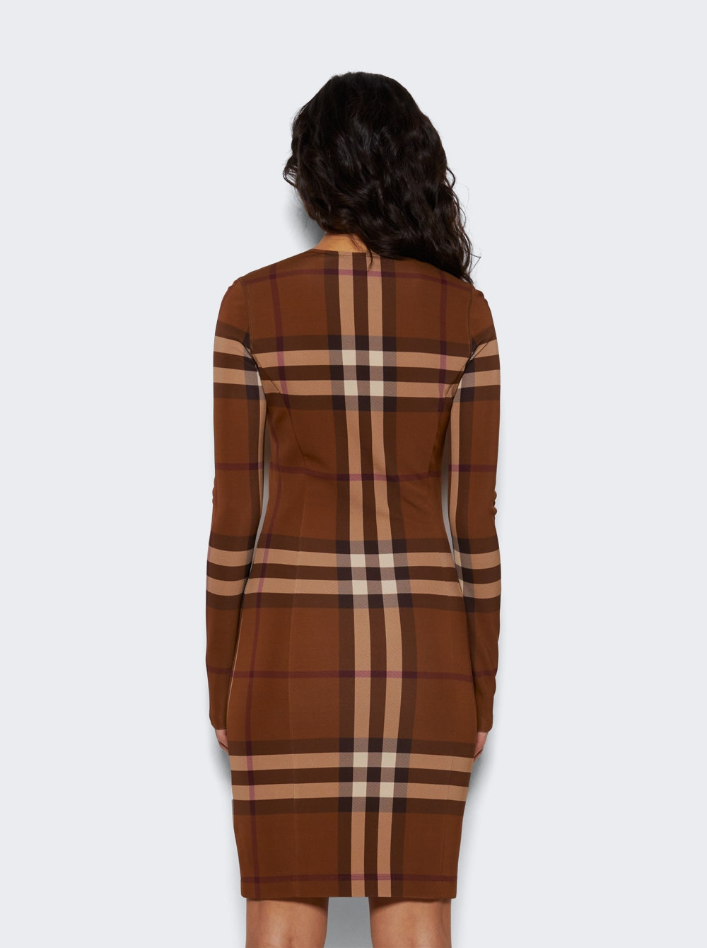 Check Stretch Long Sleeve Dress Dark Birch Brown - 5