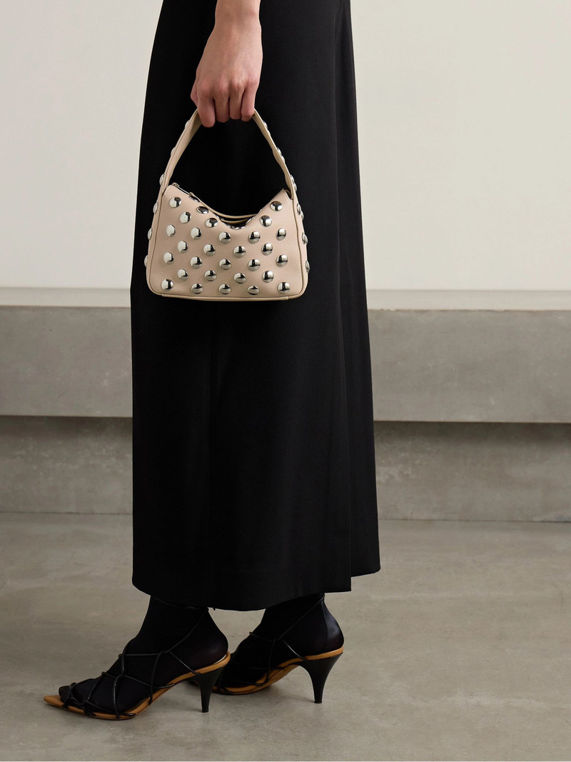 KHAITE Elena small studded textured-leather shoulder bag Beige outlook