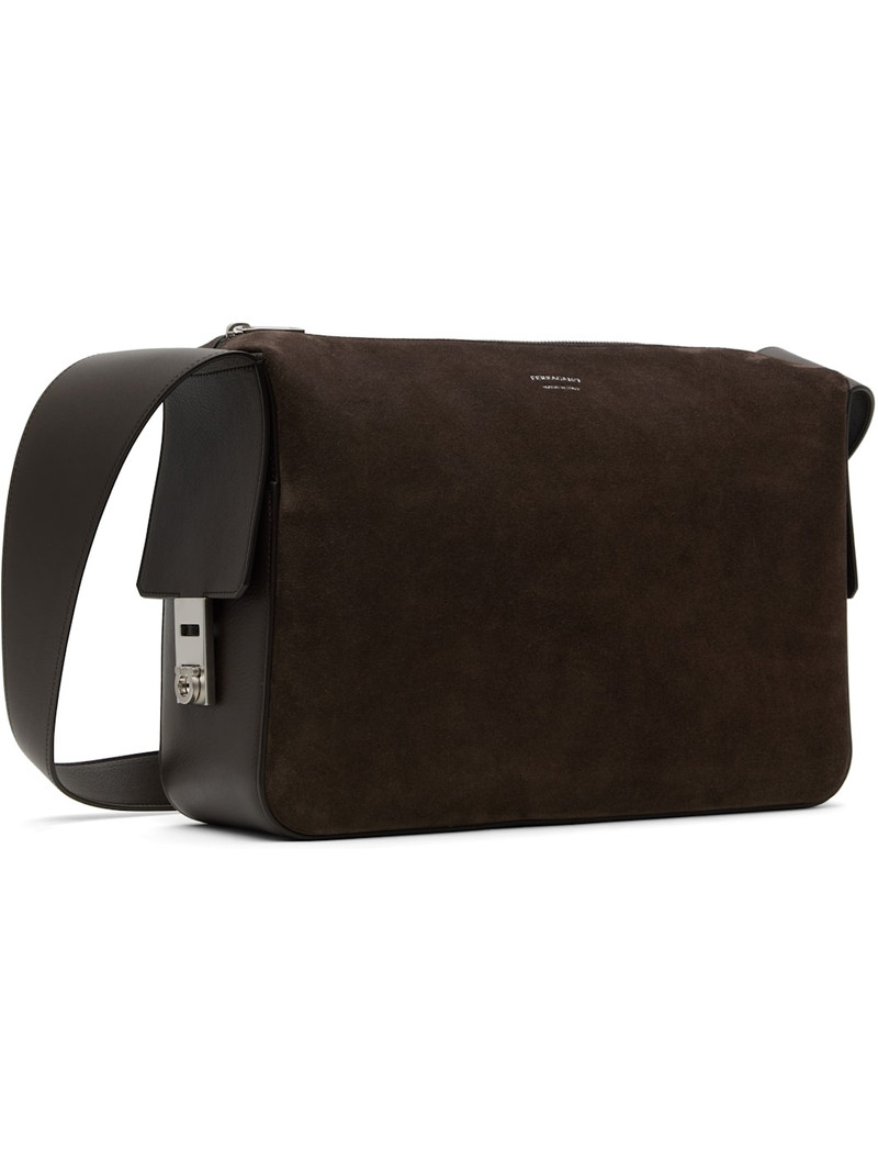 FERRAGAMO Brown Medium 'Gancini' Buckles Bag outlook