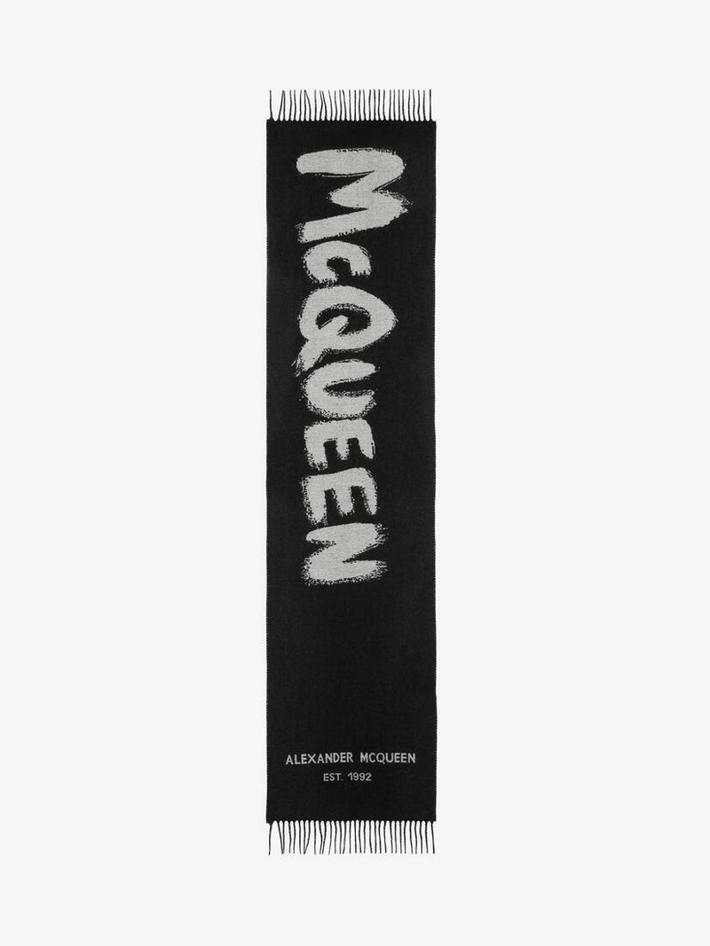 Oversize Mcqueen Graffiti Scarf in Black/white - 1