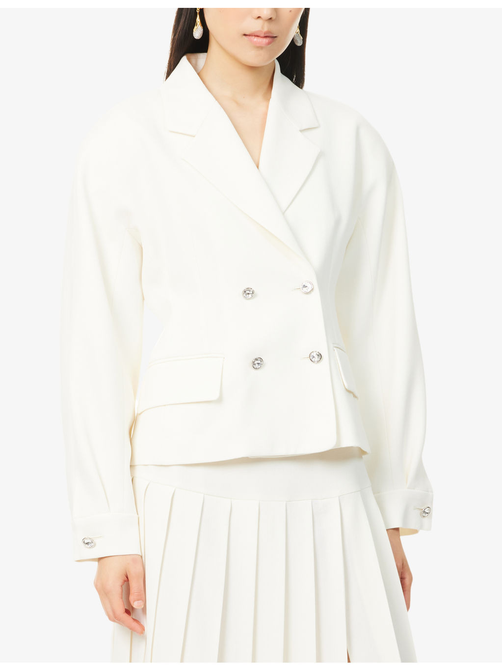 Crepe Notch-Lapels Stretch-Wool Blend Blazer - 3