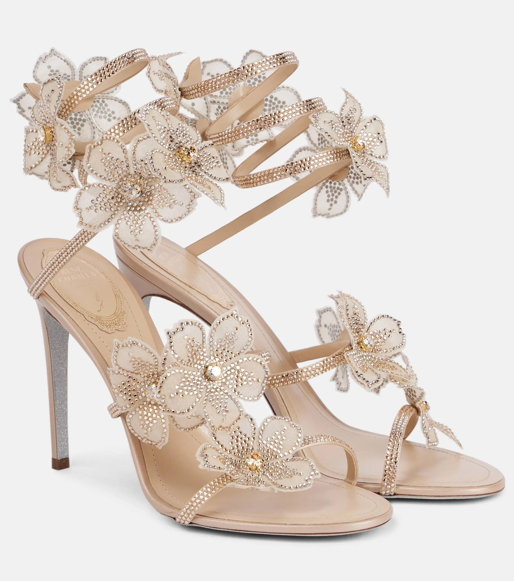 Cleo 105 floral-appliqué satin sandals - 1
