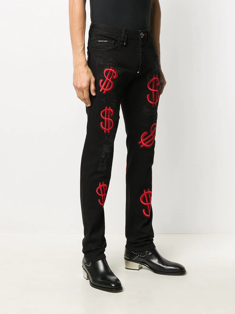 dollar embroidered super straight cut jeans - 3