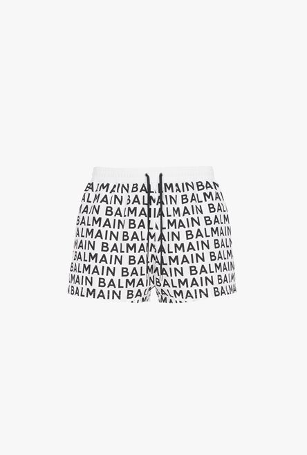 Bicolor white and black swim trunks with Balmain monogram - 1