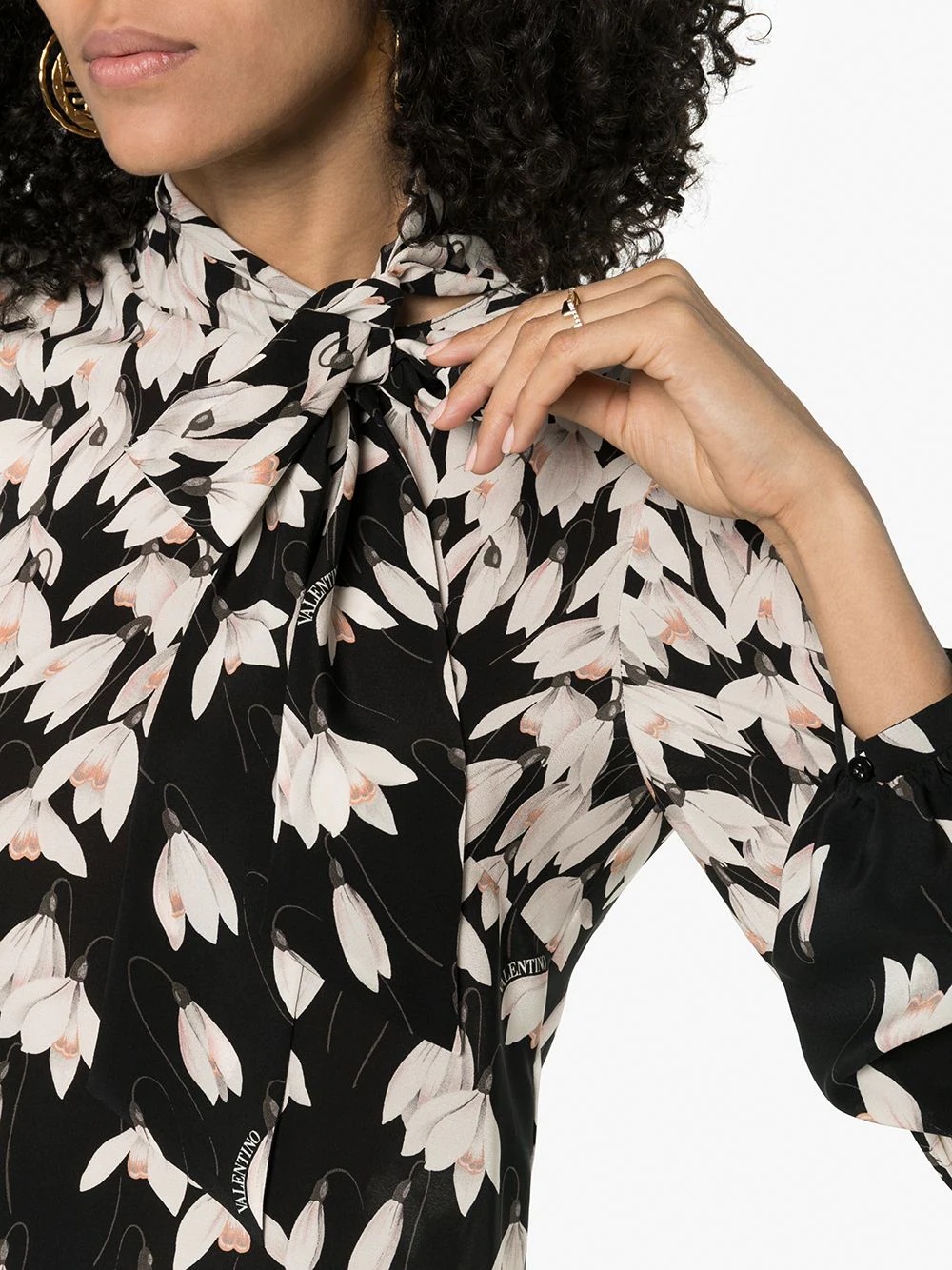 Floral Print Scarf Neck Silk Mini Dress - 5