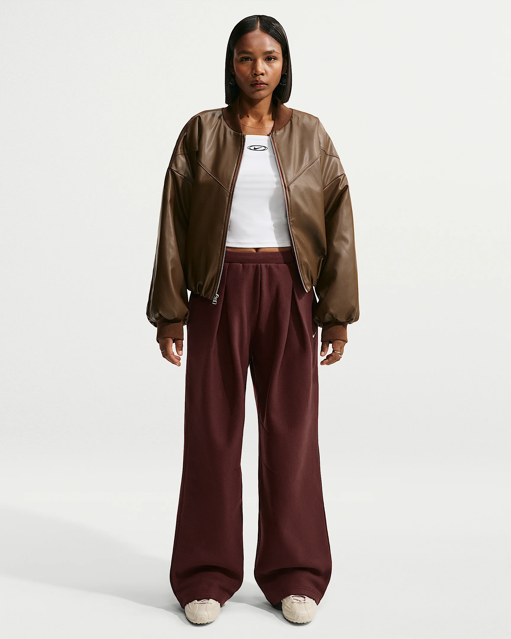 Nike Studio Fleece Heavyweight Women's Oversized High-Waisted Pleated Open-Hem Pants - 1
