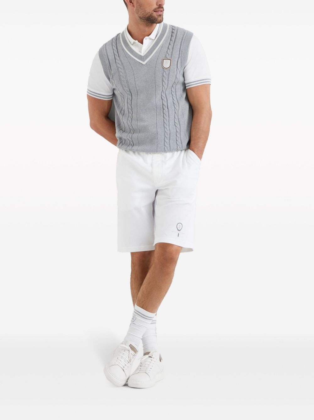 logo-patch cable-knit vest - 2