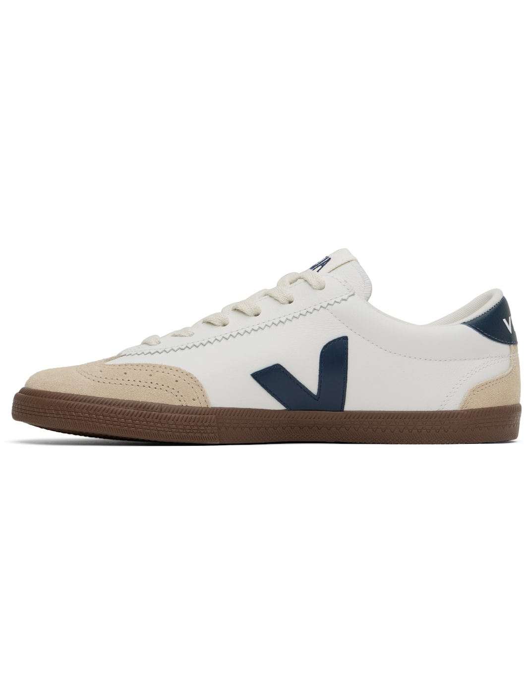 White & Beige Volley Leather Sneakers - 3