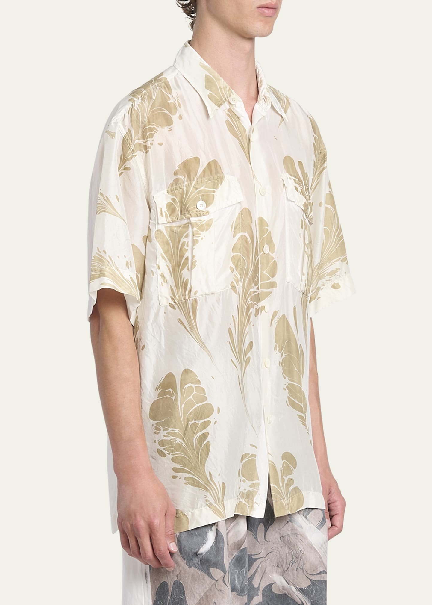 Men's Fern-Print Silk Sport Shirt - 4
