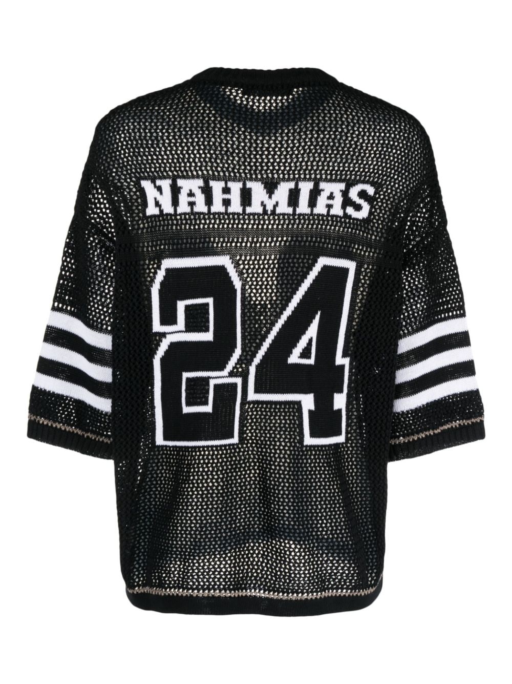 logo-intarsia open-knit T-shirt - 2