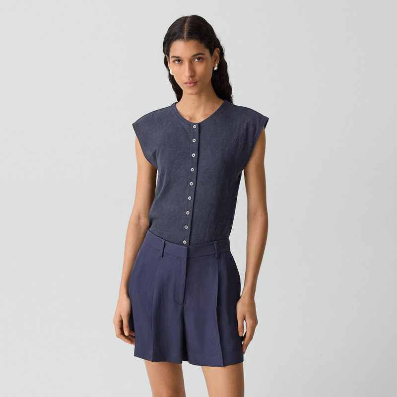 Crewneck Button-Up Top in Organic Slub Cotton 1