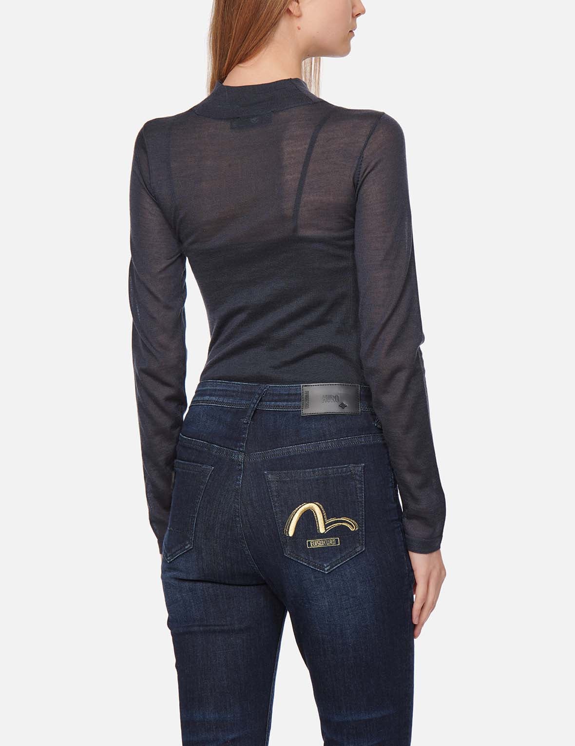 Ruched Front High Neck Knit Top - 4