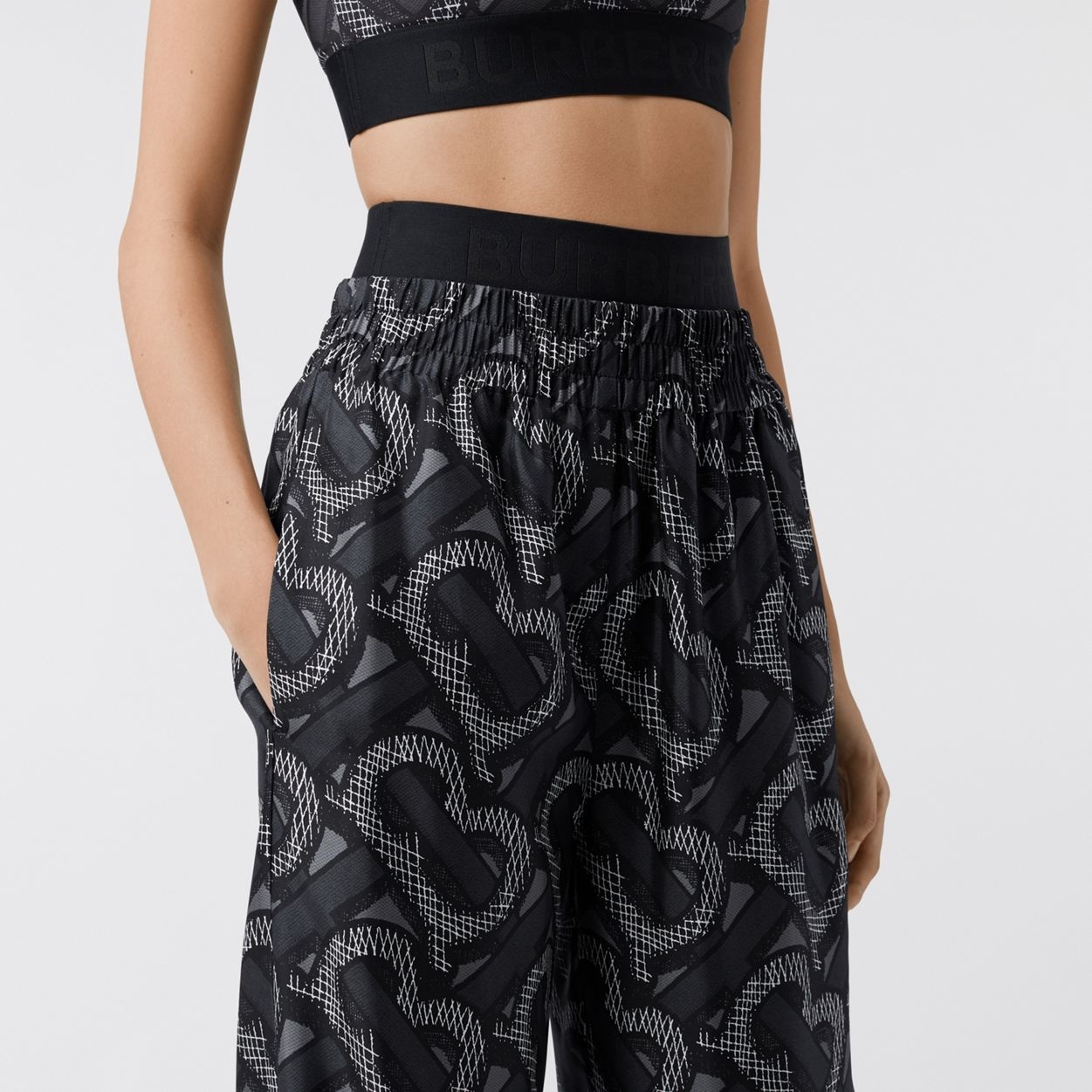 Monogram Print Silk Twill Wide-leg Trousers - 3