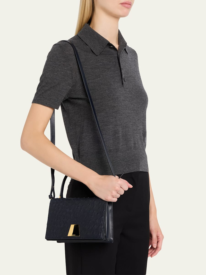 AKRIS Alice Small Ostrich Leather Top-Handle Bag outlook