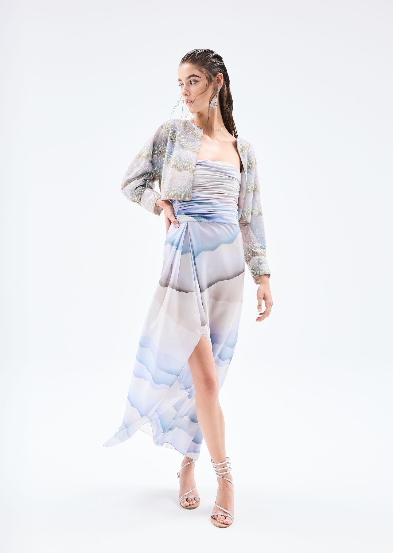 ASV printed silk habotai long bustier dress - 6