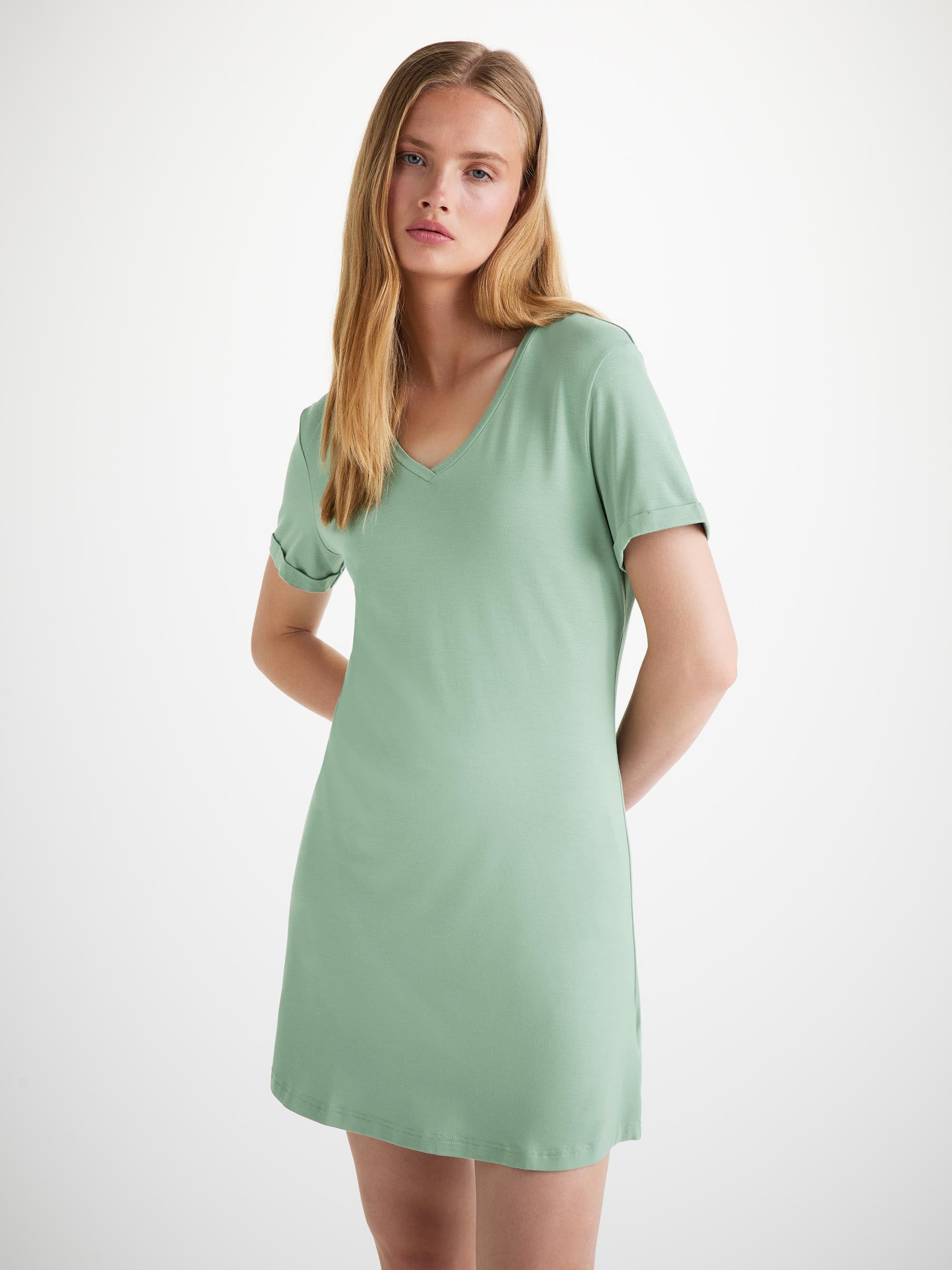 Women's V-Neck Sleep T-Shirt Lara Micro Modal Stretch Euycalyptus - 3