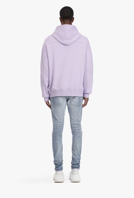 EXCLUSIVE - Lavender cotton hooded sweatshirt with multicolor Balmain logo - 3