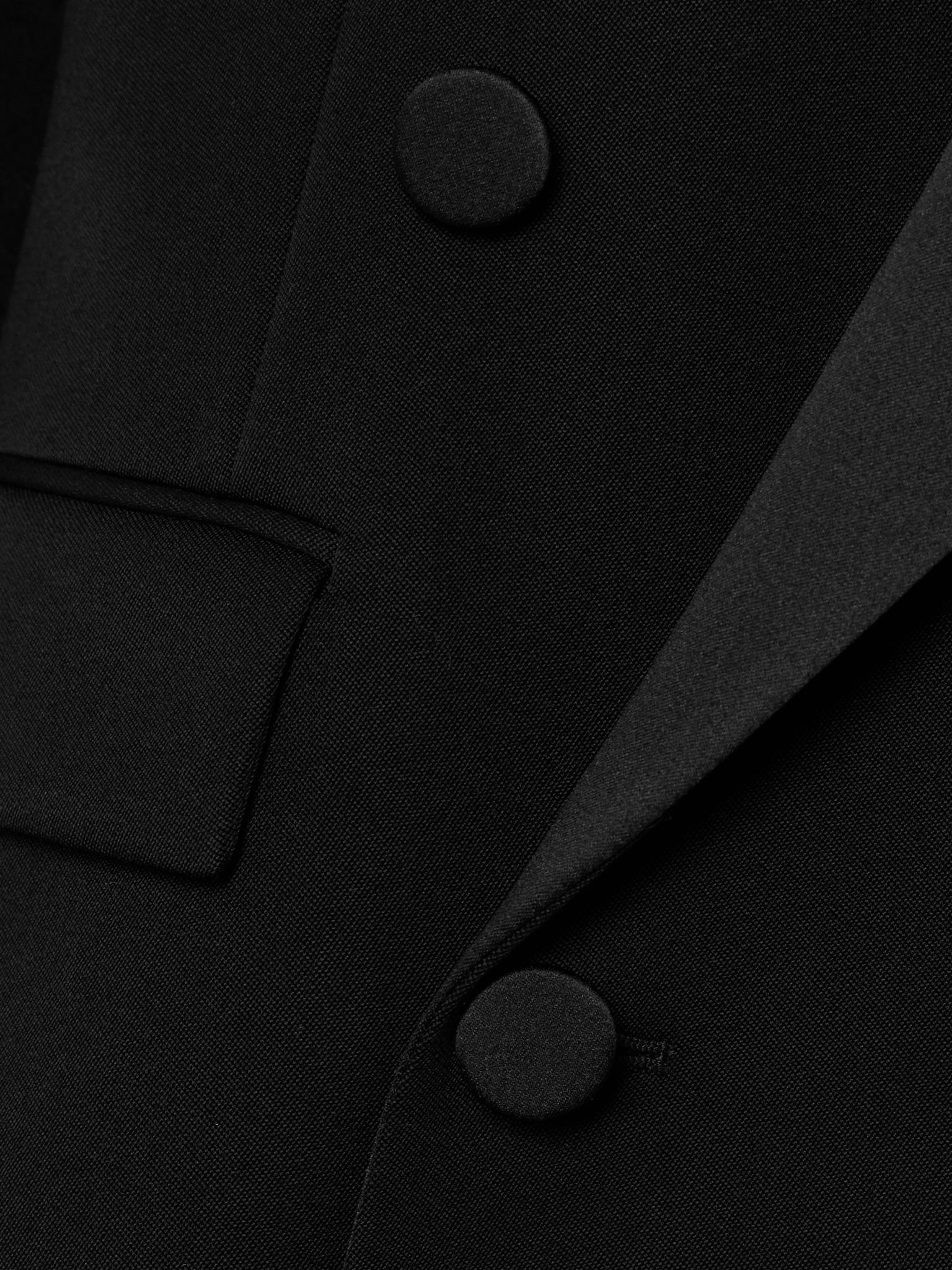 Double-breasted satin-trimmed wool blazer Black - 5