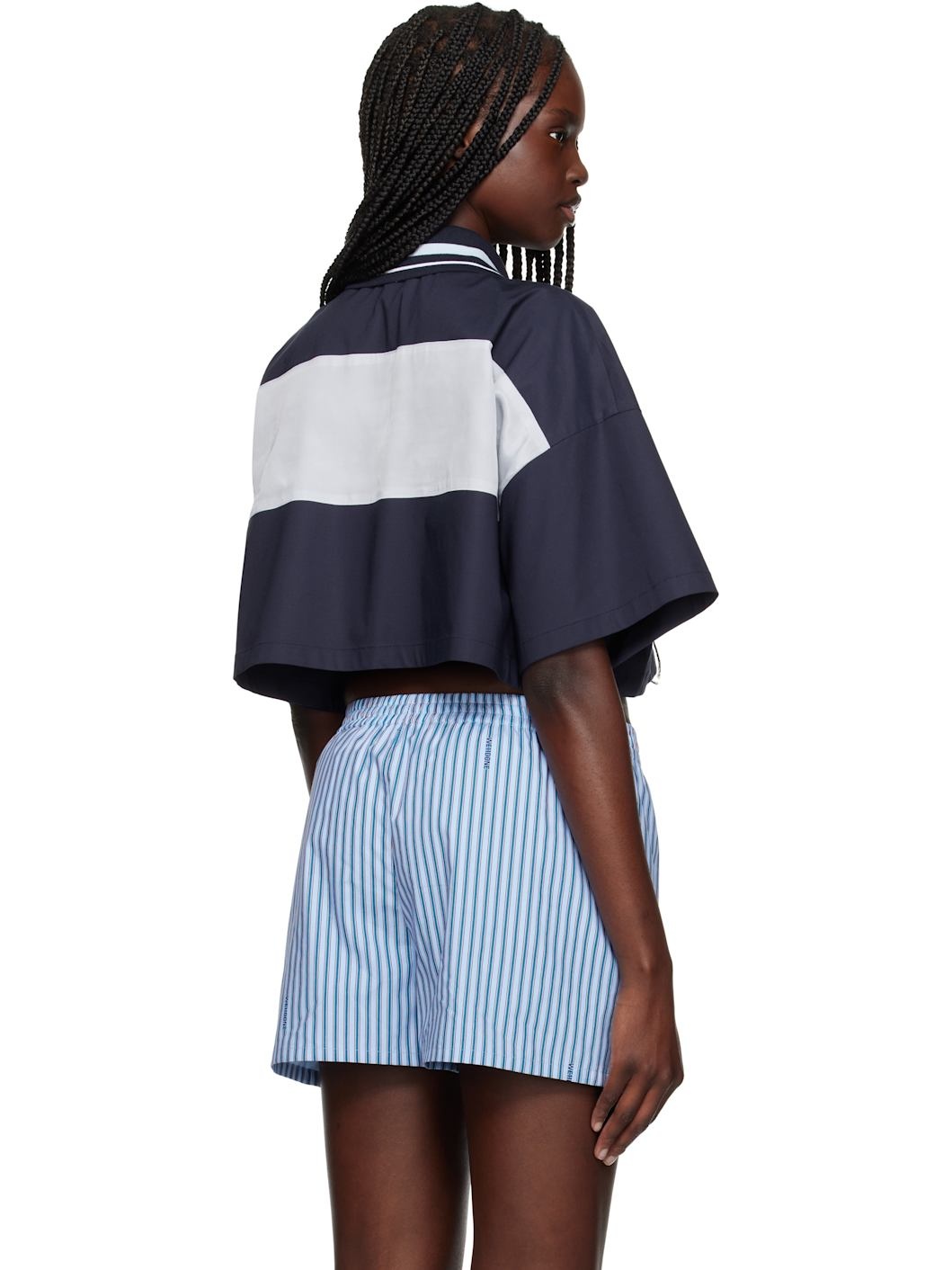 Navy & Gray Color Block Cropped Polo - 3