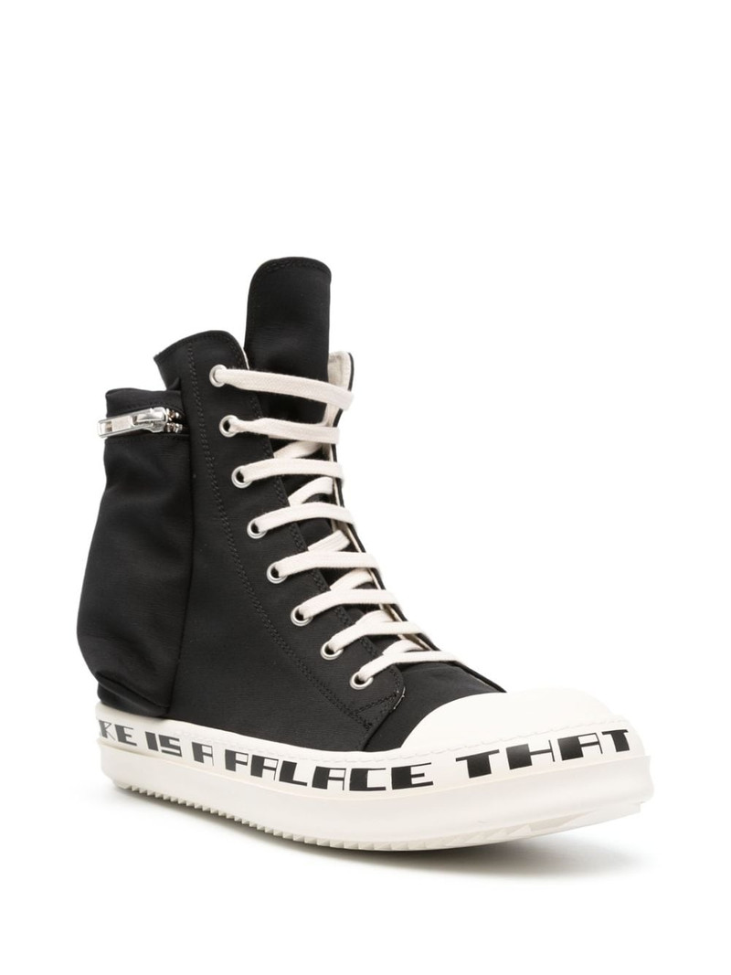 Rick Owens DRKSHDW slogan-print high-top sneakers outlook