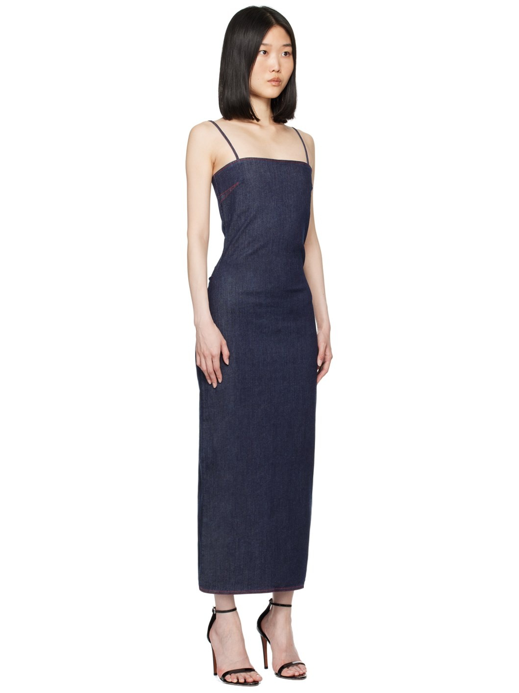 Blue Spaghetti Strap Denim Midi Dress - 2
