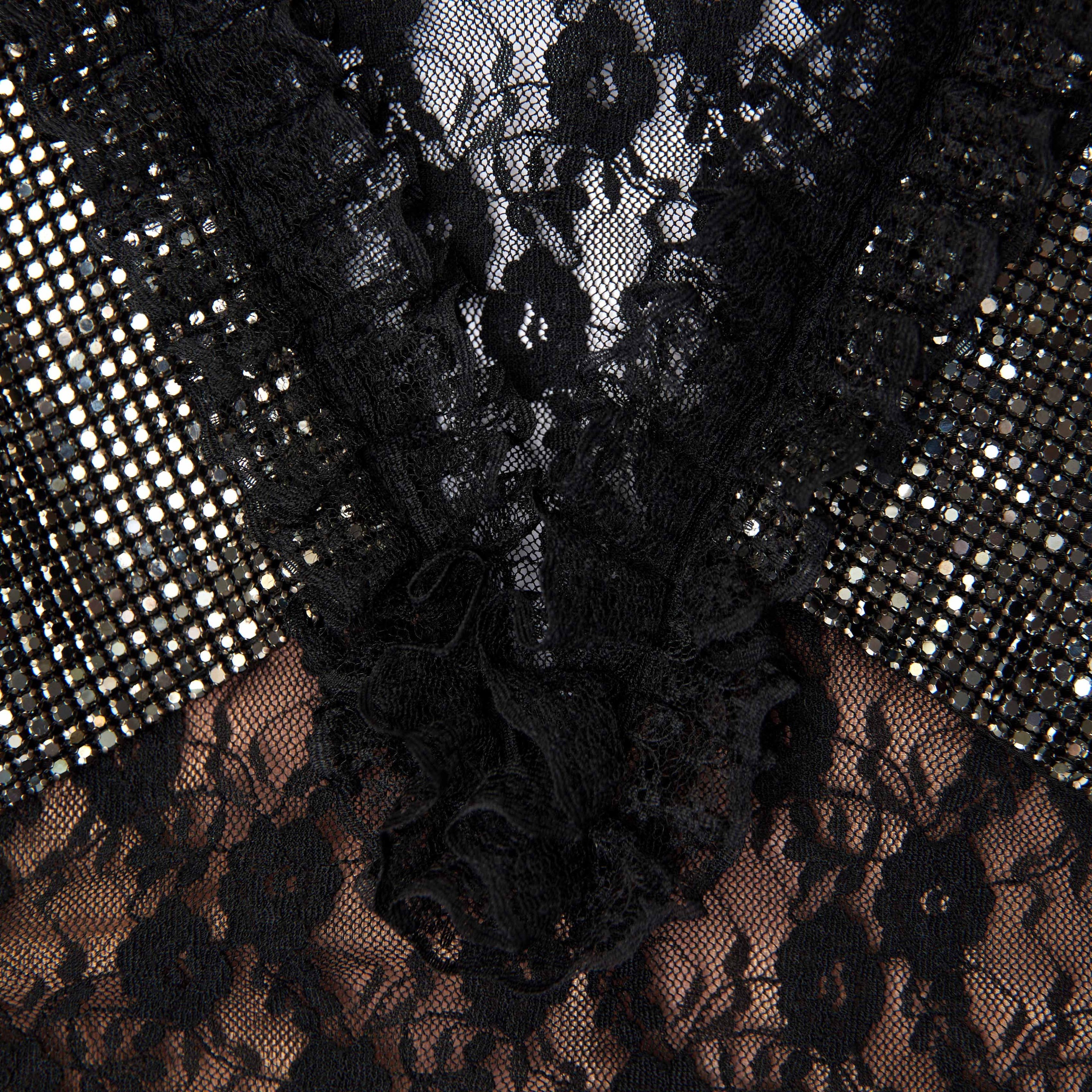 Black Lace Crystal Detail Mini Dress - 5