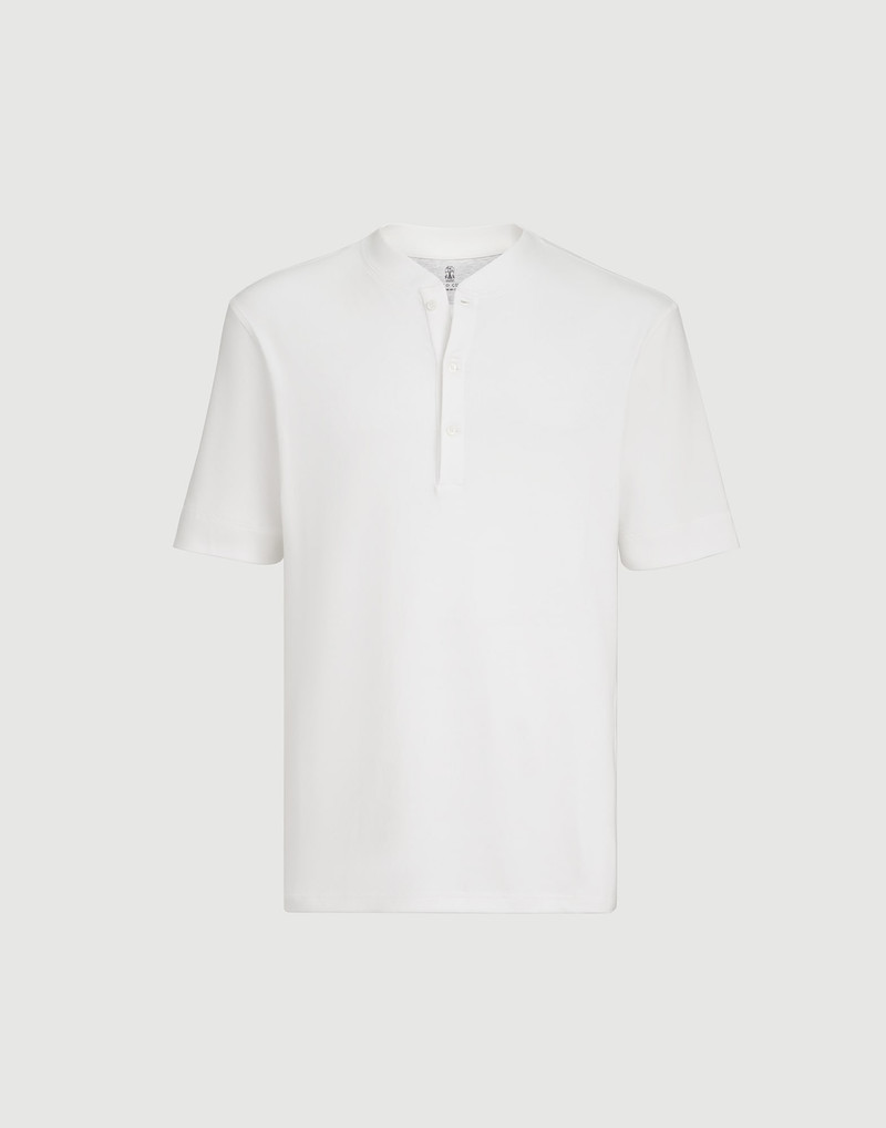 Ribbed stretch cotton and modal jersey T-shirt with Henley collar 1