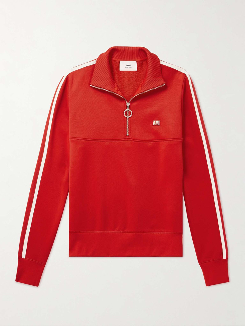 Logo-Appliquéd Striped Knitted Half-Zip Sweater - 1