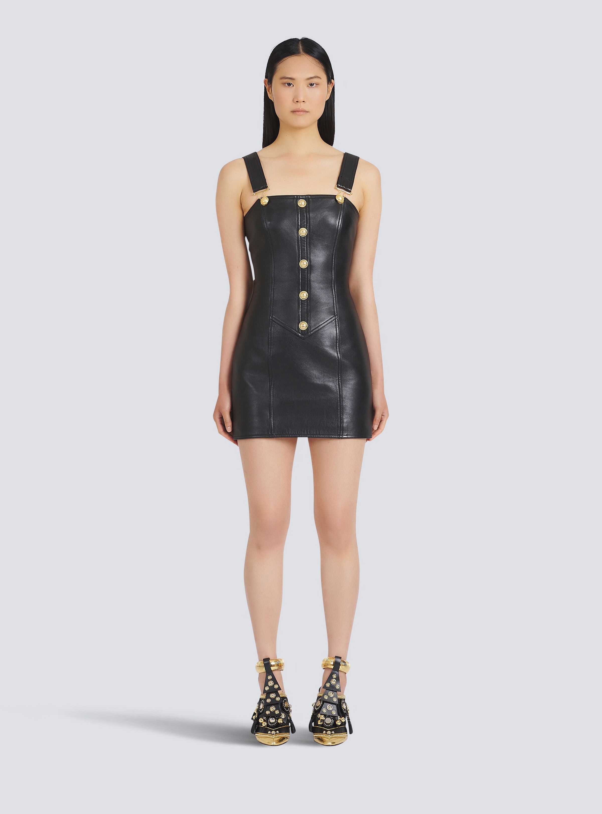 Short leather overall dress - 3