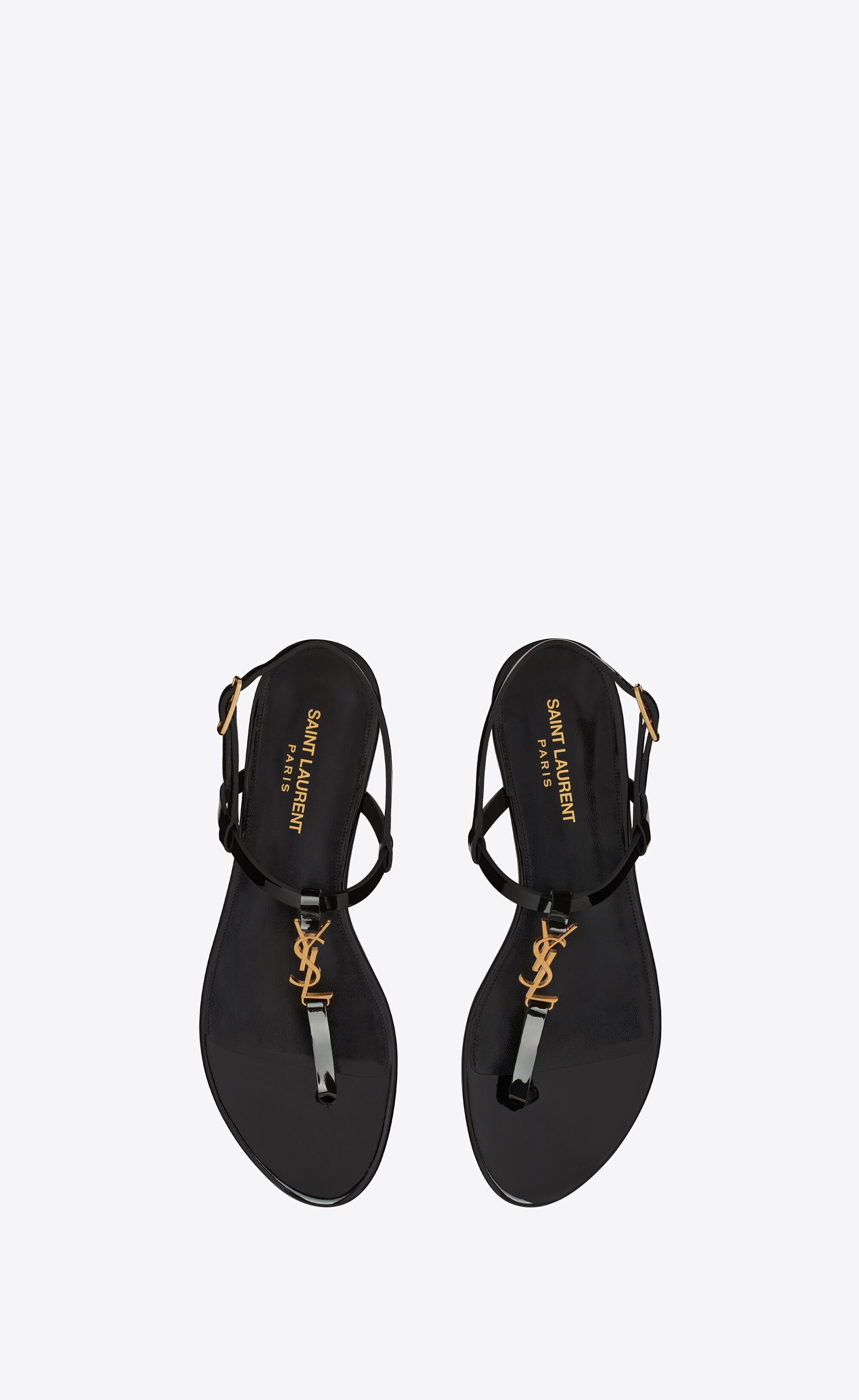 cassandra flat sandals in patent leather with gold-tone monogram - 2